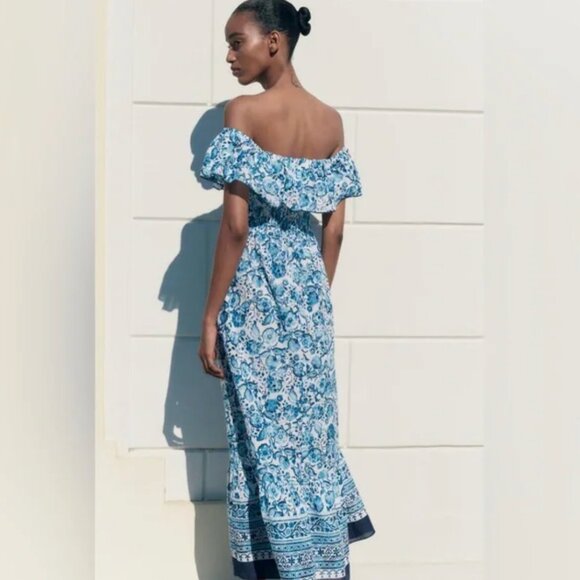Zara Floral Print Off The Shoulder Dress XS - Picture 4 of 7